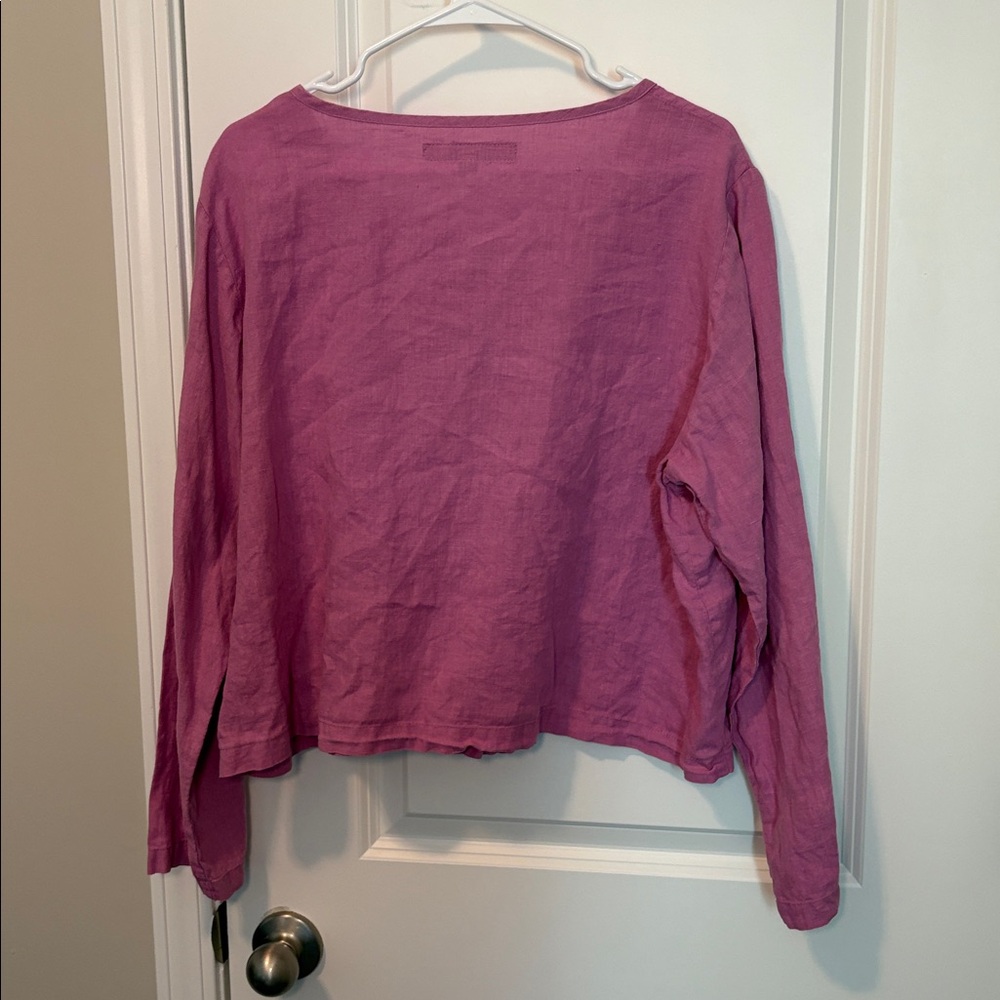 Flax Linen Pink Button Down Crop Cardigan Blouse - Picture 6 of 6